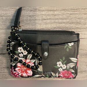 Nine West Floral Wristlet Pouch with Beaded Chain Strap - NWOT/Like New
